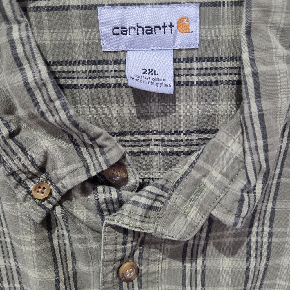 Carhartt Men's Green Plaid Casual Button Down Shirt - Picture 3 of 8